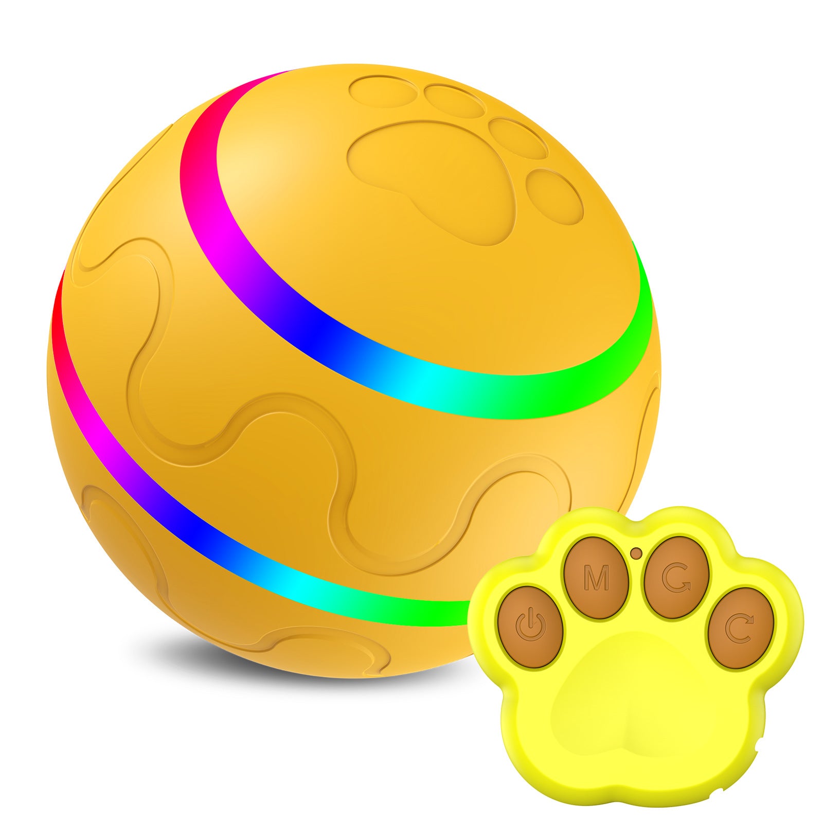 yellow ball with white stripes on a white background
