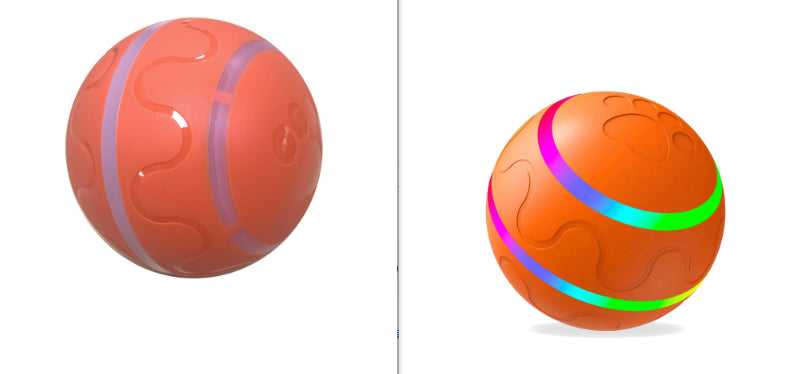 Two orange balls with colorful bands on a white background