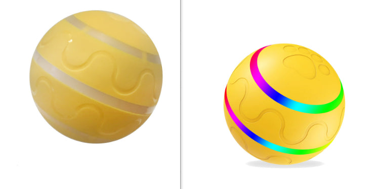 Two yellow balls with different designs on a white background
